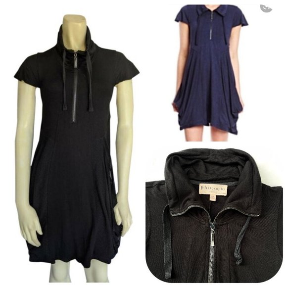 Philosophy Dresses & Skirts - Philosophy Black Sleeve Half Zip Mesh Pockets Casual Dress